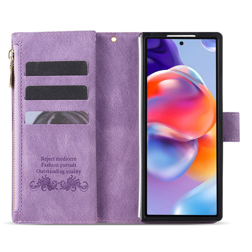 For Samsung Galaxy Z Fold7 5G PU + PC Case Color Splicing Leather Phone Cover with Strap - Purple