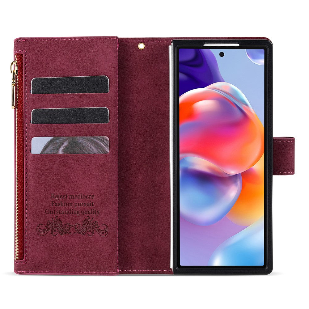 For Samsung Galaxy Z Fold7 5G PU + PC Case Color Splicing Leather Phone Cover with Strap - Red
