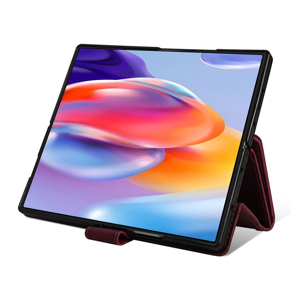 For Samsung Galaxy Z Fold7 5G PU + PC Case Color Splicing Leather Phone Cover with Strap - Red