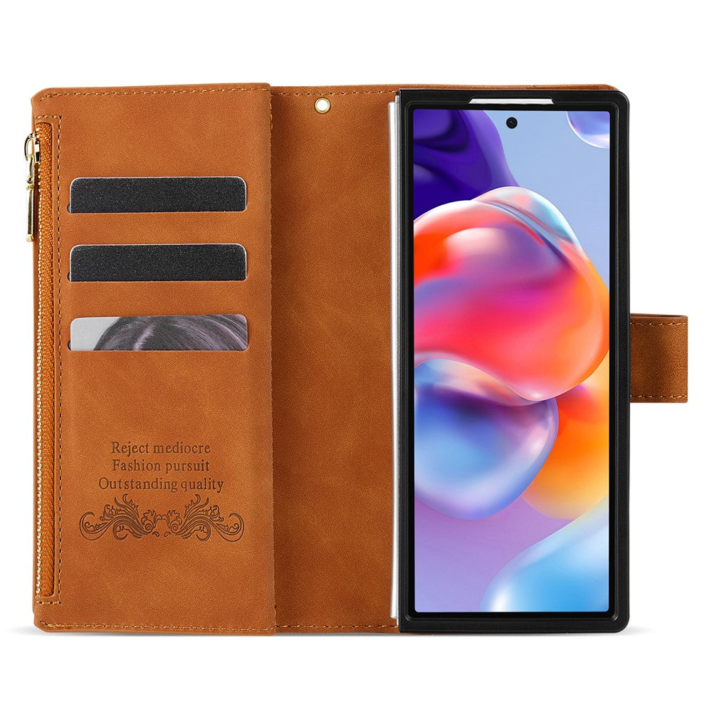 For Samsung Galaxy Z Fold7 5G PU + PC Case Color Splicing Leather Phone Cover with Strap - Brown