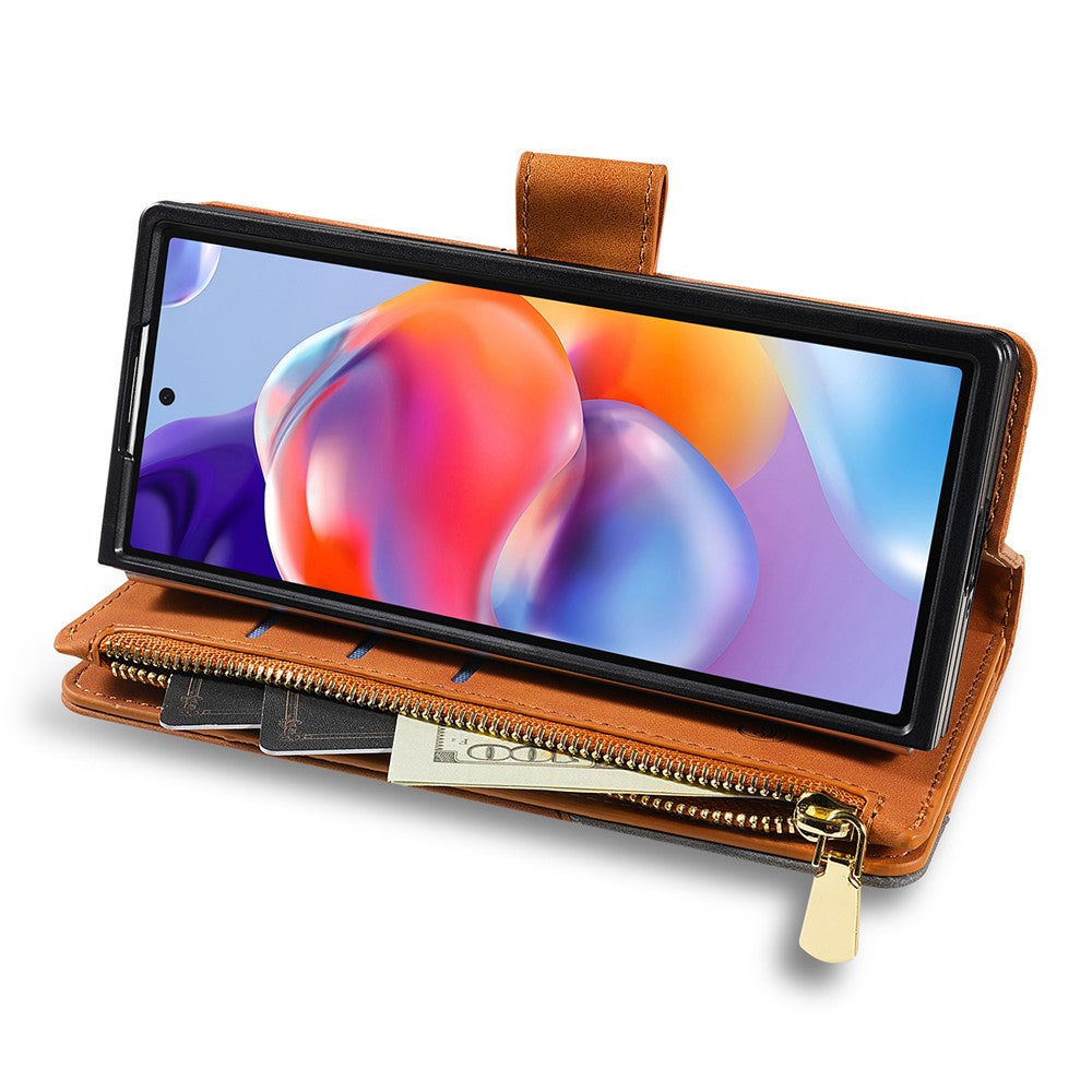 For Samsung Galaxy Z Fold7 5G PU + PC Case Color Splicing Leather Phone Cover with Strap - Brown