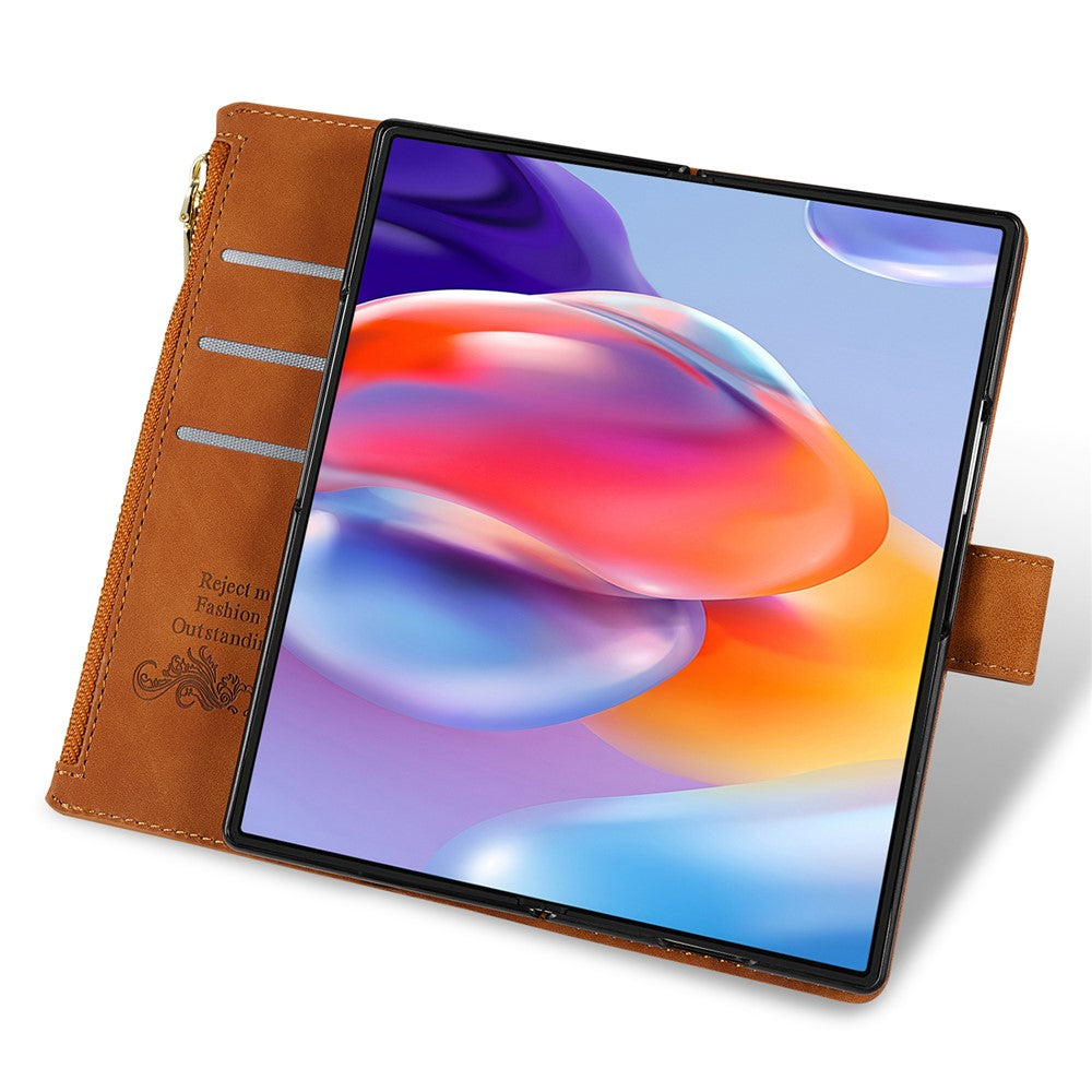 For Samsung Galaxy Z Fold7 5G PU + PC Case Color Splicing Leather Phone Cover with Strap - Brown