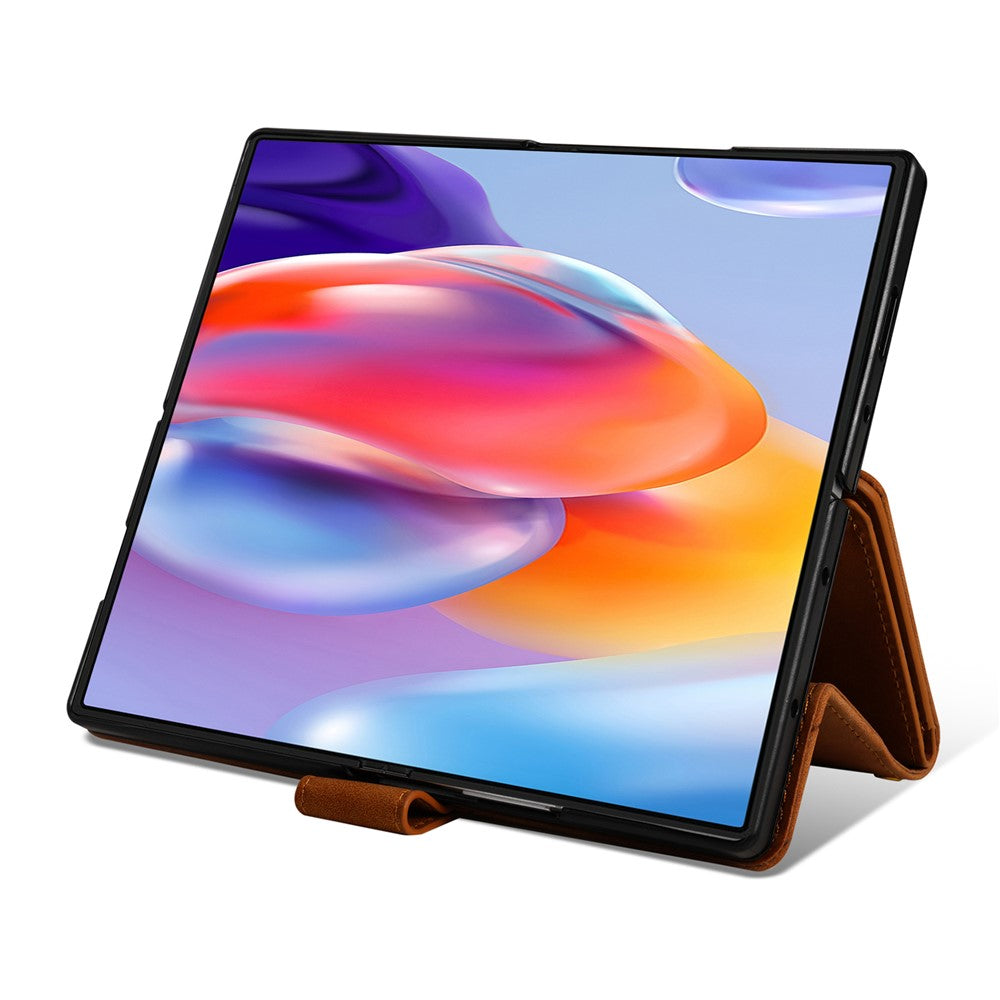 For Samsung Galaxy Z Fold7 5G PU + PC Case Color Splicing Leather Phone Cover with Strap - Brown