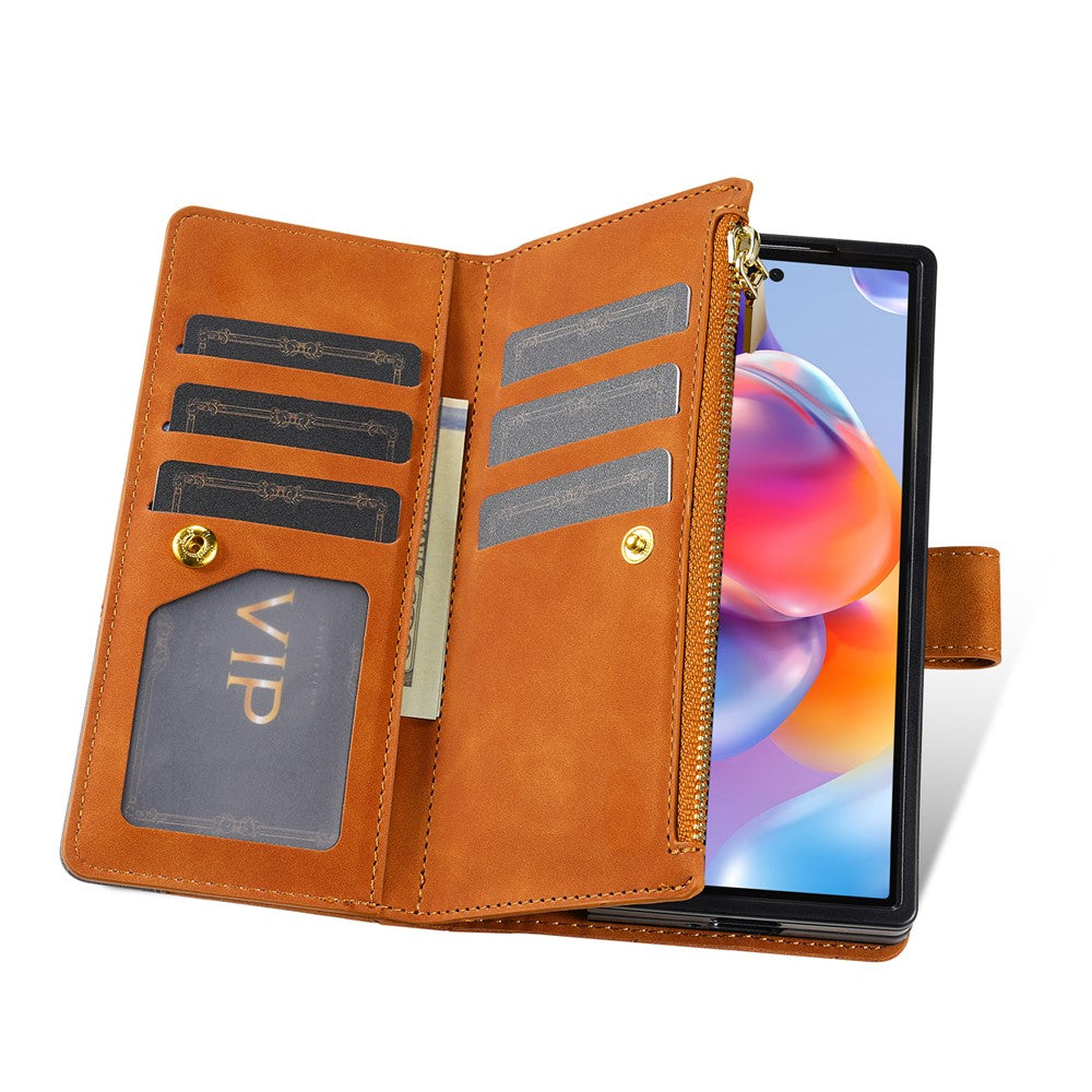 For Samsung Galaxy Z Fold7 5G PU + PC Case Color Splicing Leather Phone Cover with Strap - Brown