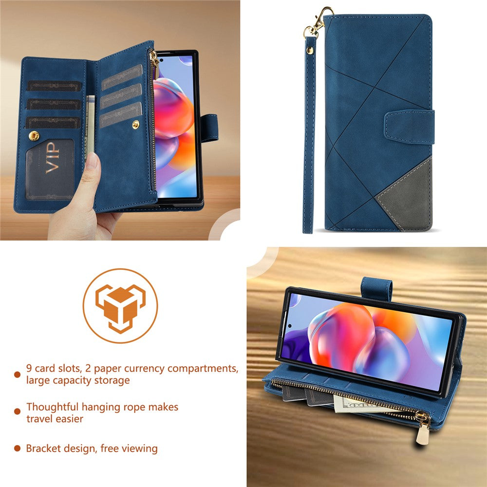 For Samsung Galaxy Z Fold7 5G PU + PC Case Color Splicing Leather Phone Cover with Strap - Blue