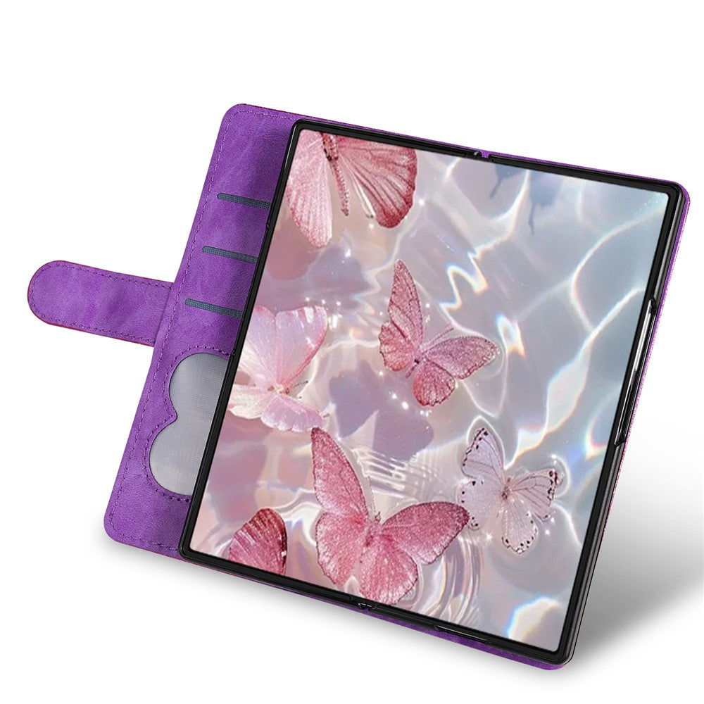 For Samsung Galaxy Z Fold7 5G PU + PC Stand Case Glitter Phone Leather Cover Zipper Pocket with Strap - Purple