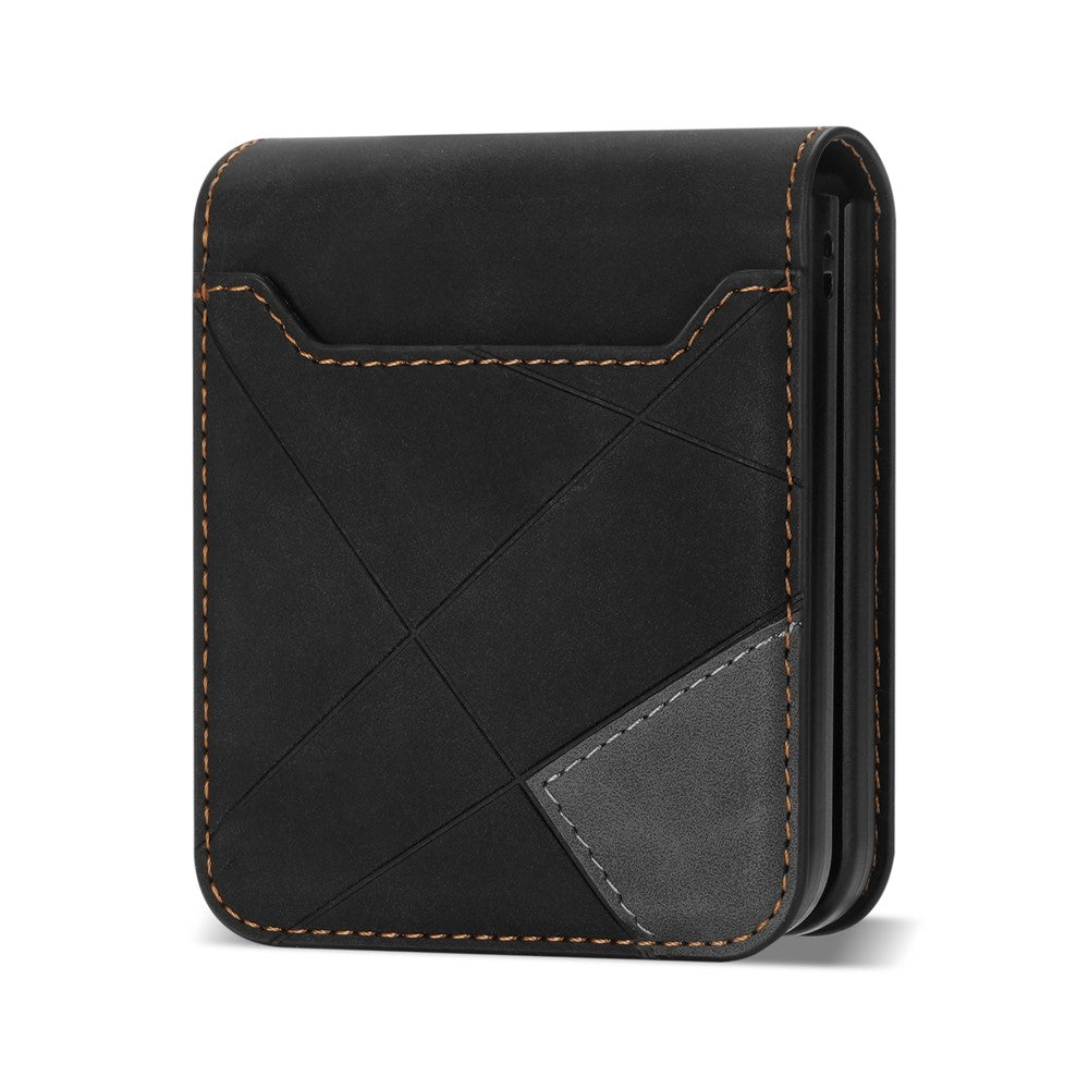 For Samsung Galaxy Z Flip7 5G Case Card Holder Color Splicing PU Leather + PC Phone Cover - Black