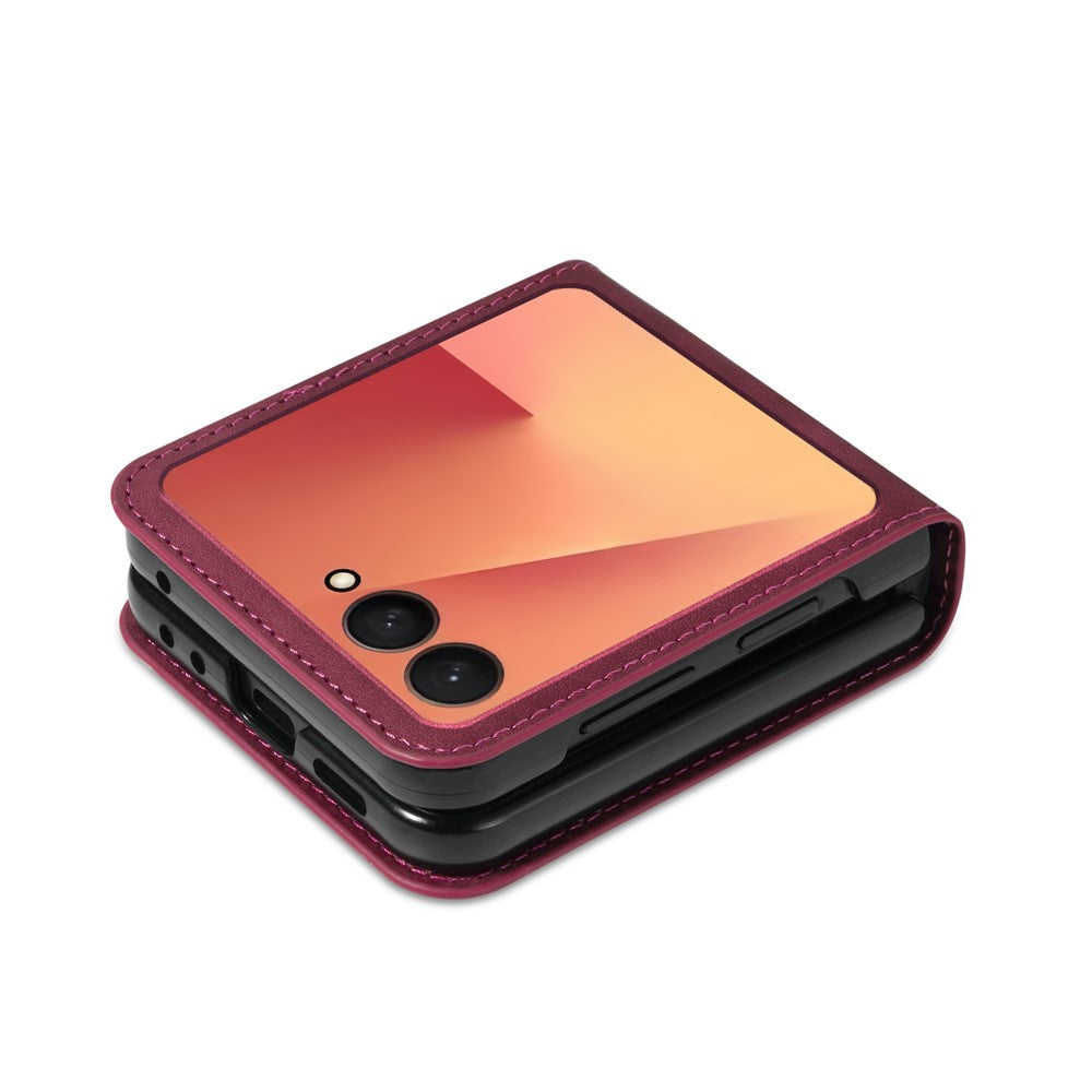For Samsung Galaxy Z Flip7 5G Case Card Holder Color Splicing PU Leather + PC Phone Cover - Red