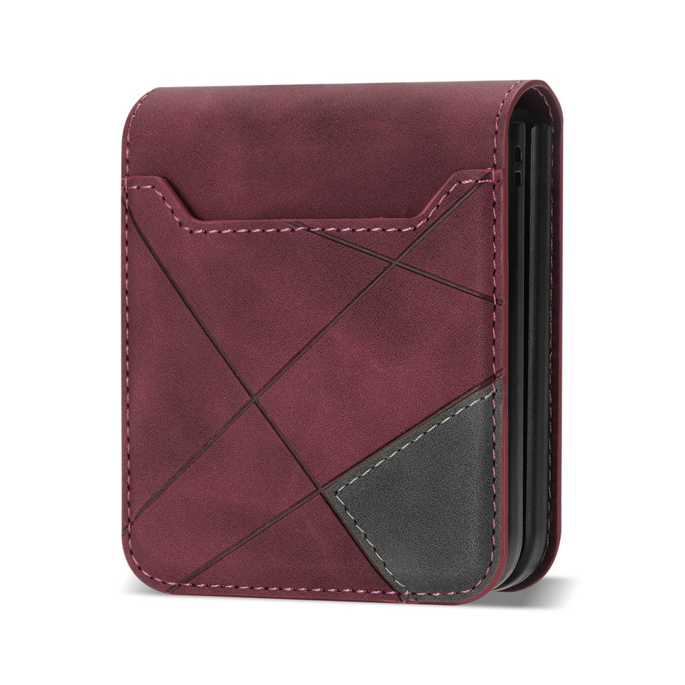 For Samsung Galaxy Z Flip7 5G Case Card Holder Color Splicing PU Leather + PC Phone Cover - Red
