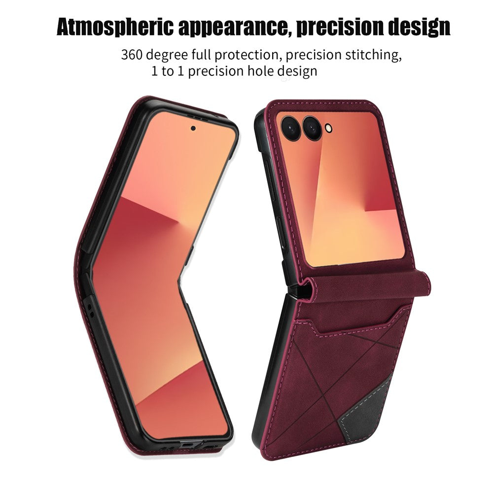 For Samsung Galaxy Z Flip7 5G Case Card Holder Color Splicing PU Leather + PC Phone Cover - Red