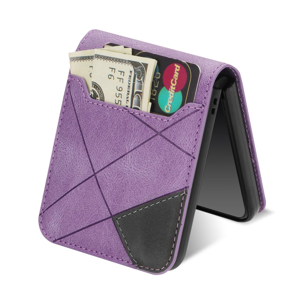 For Samsung Galaxy Z Flip7 5G Case Card Holder Color Splicing PU Leather + PC Phone Cover - Purple