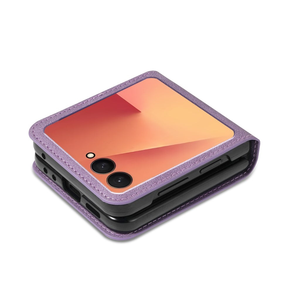For Samsung Galaxy Z Flip7 5G Case Card Holder Color Splicing PU Leather + PC Phone Cover - Purple