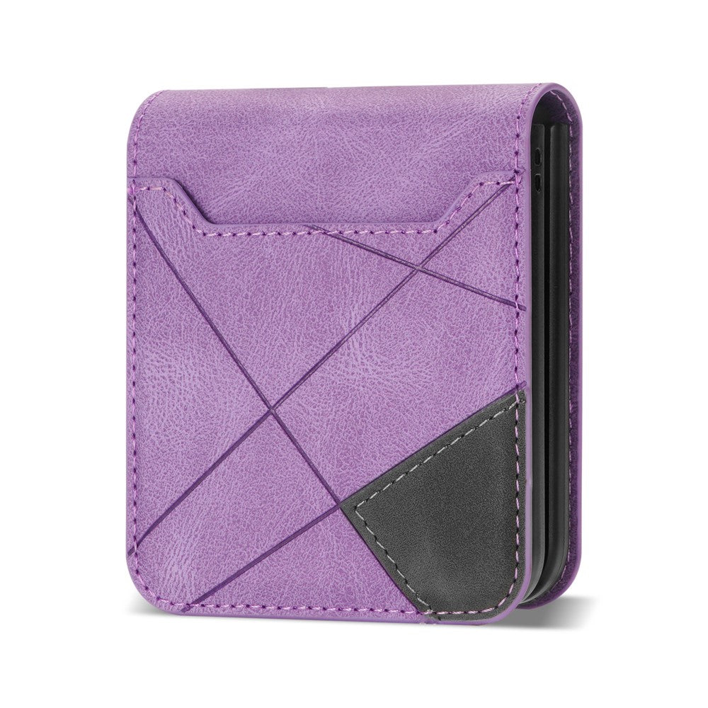 For Samsung Galaxy Z Flip7 5G Case Card Holder Color Splicing PU Leather + PC Phone Cover - Purple