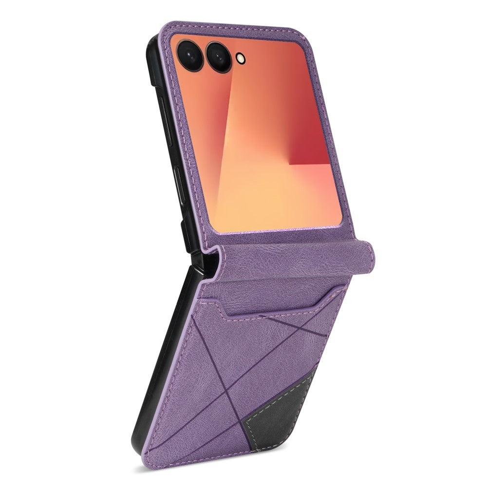 For Samsung Galaxy Z Flip7 5G Case Card Holder Color Splicing PU Leather + PC Phone Cover - Purple