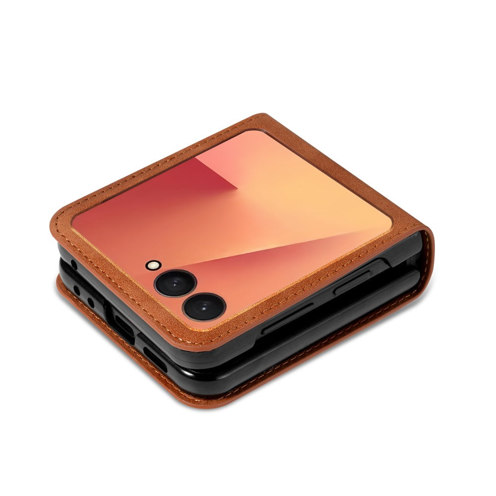 For Samsung Galaxy Z Flip7 5G Case Card Holder Color Splicing PU Leather + PC Phone Cover - Brown