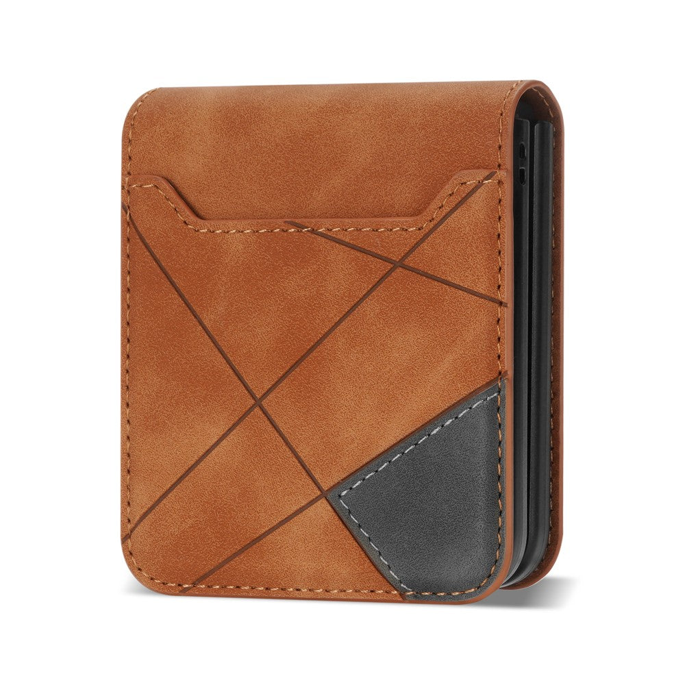 For Samsung Galaxy Z Flip7 5G Case Card Holder Color Splicing PU Leather + PC Phone Cover - Brown