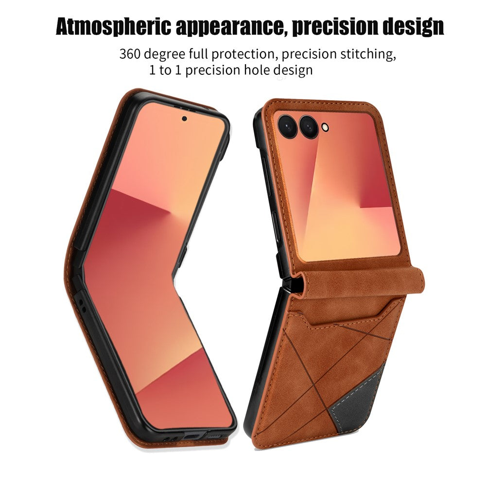 For Samsung Galaxy Z Flip7 5G Case Card Holder Color Splicing PU Leather + PC Phone Cover - Brown