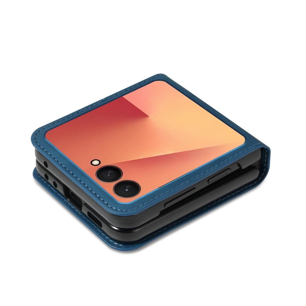 For Samsung Galaxy Z Flip7 5G Case Card Holder Color Splicing PU Leather + PC Phone Cover - Blue