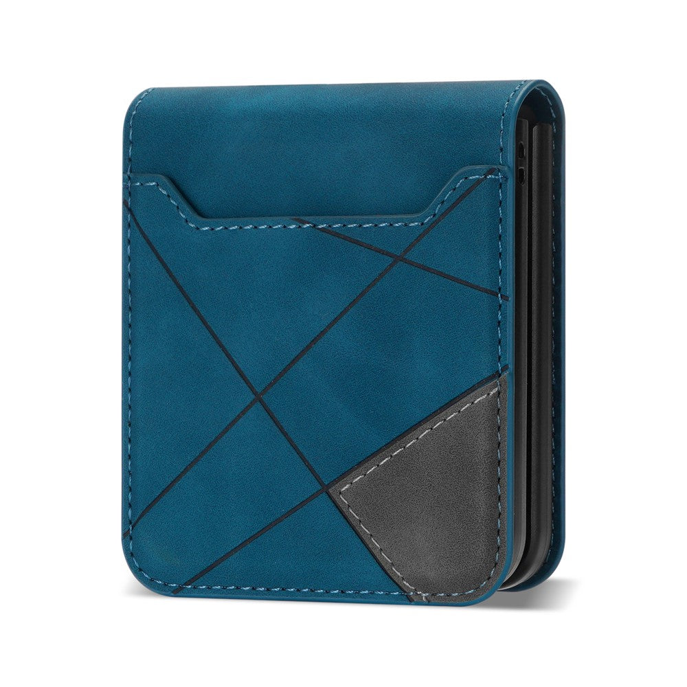 For Samsung Galaxy Z Flip7 5G Case Card Holder Color Splicing PU Leather + PC Phone Cover - Blue