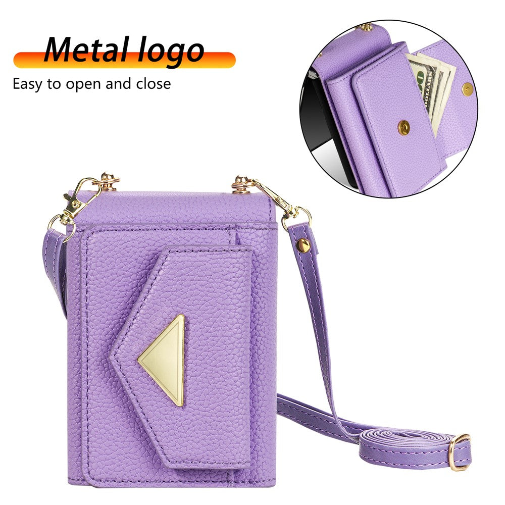 For Samsung Galaxy Z Flip7 5G Case Card Slots PU + PC Phone Cover with Long Strap - Purple