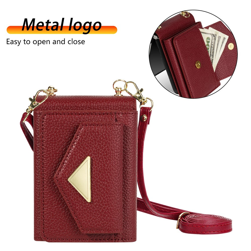 For Samsung Galaxy Z Flip7 5G Case Card Slots PU + PC Phone Cover with Long Strap - Wine Red