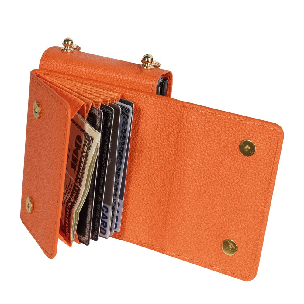 For Samsung Galaxy Z Flip7 5G Case Card Slots PU + PC Phone Cover with Long Strap - Orange