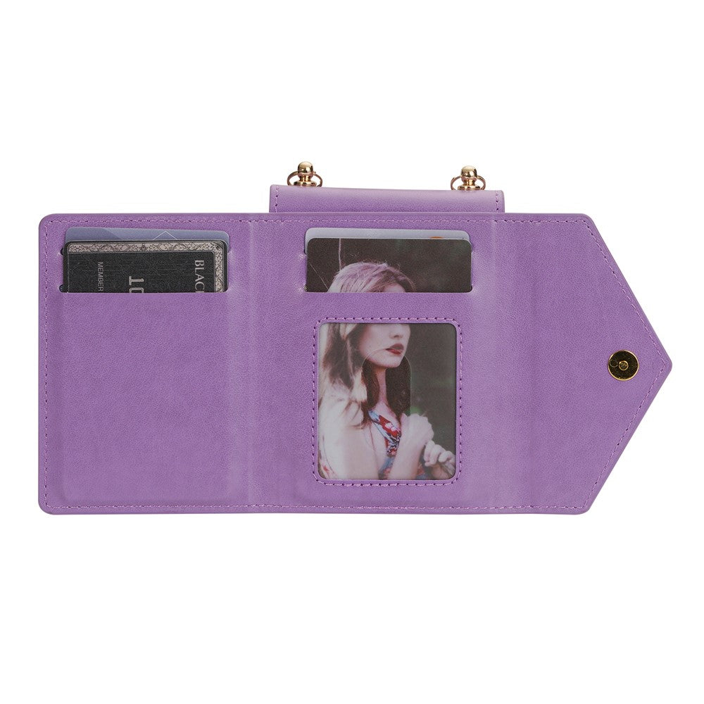 N.BEKUS For Samsung Galaxy Z Flip7 5G Case Zipper Card Holder PU + PC Phone Cover with Shoulder Strap - Purple