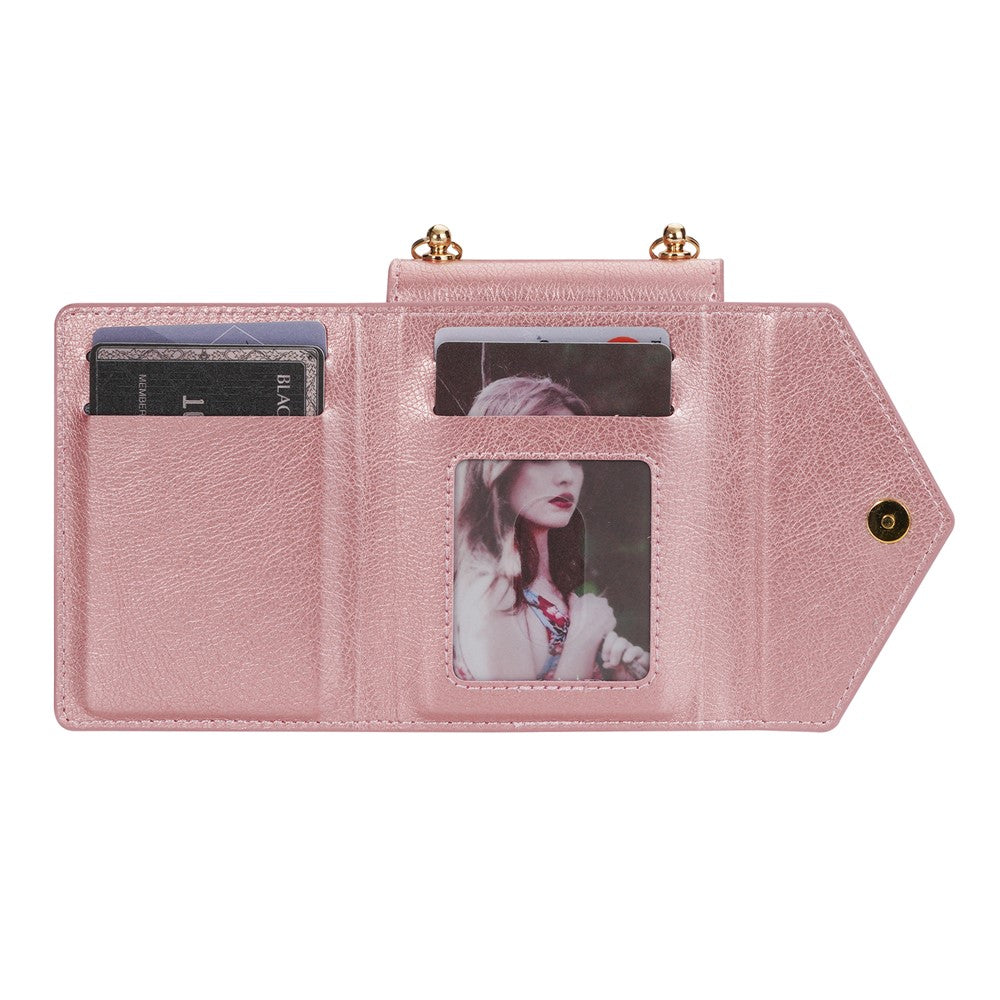 N.BEKUS For Samsung Galaxy Z Flip7 5G Case Zipper Card Holder PU + PC Phone Cover with Shoulder Strap - Pink