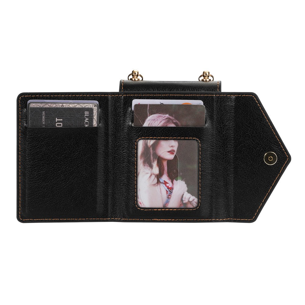 N.BEKUS For Samsung Galaxy Z Flip7 5G Case Zipper Card Holder PU + PC Phone Cover with Shoulder Strap - Black