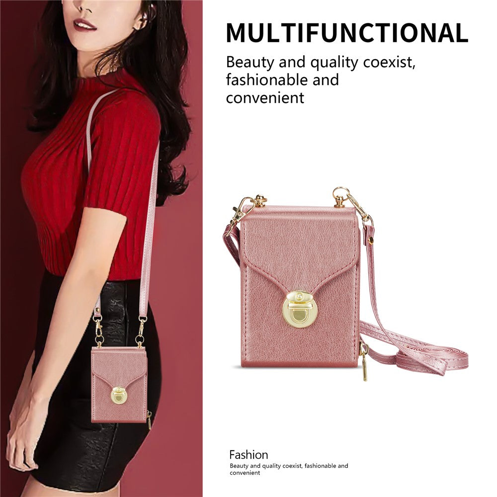 For Samsung Galaxy Z Flip7 5G Case Zipper Wallet PU Leather TPU PC Phone Cover with Shoulder Strap - Rose Gold