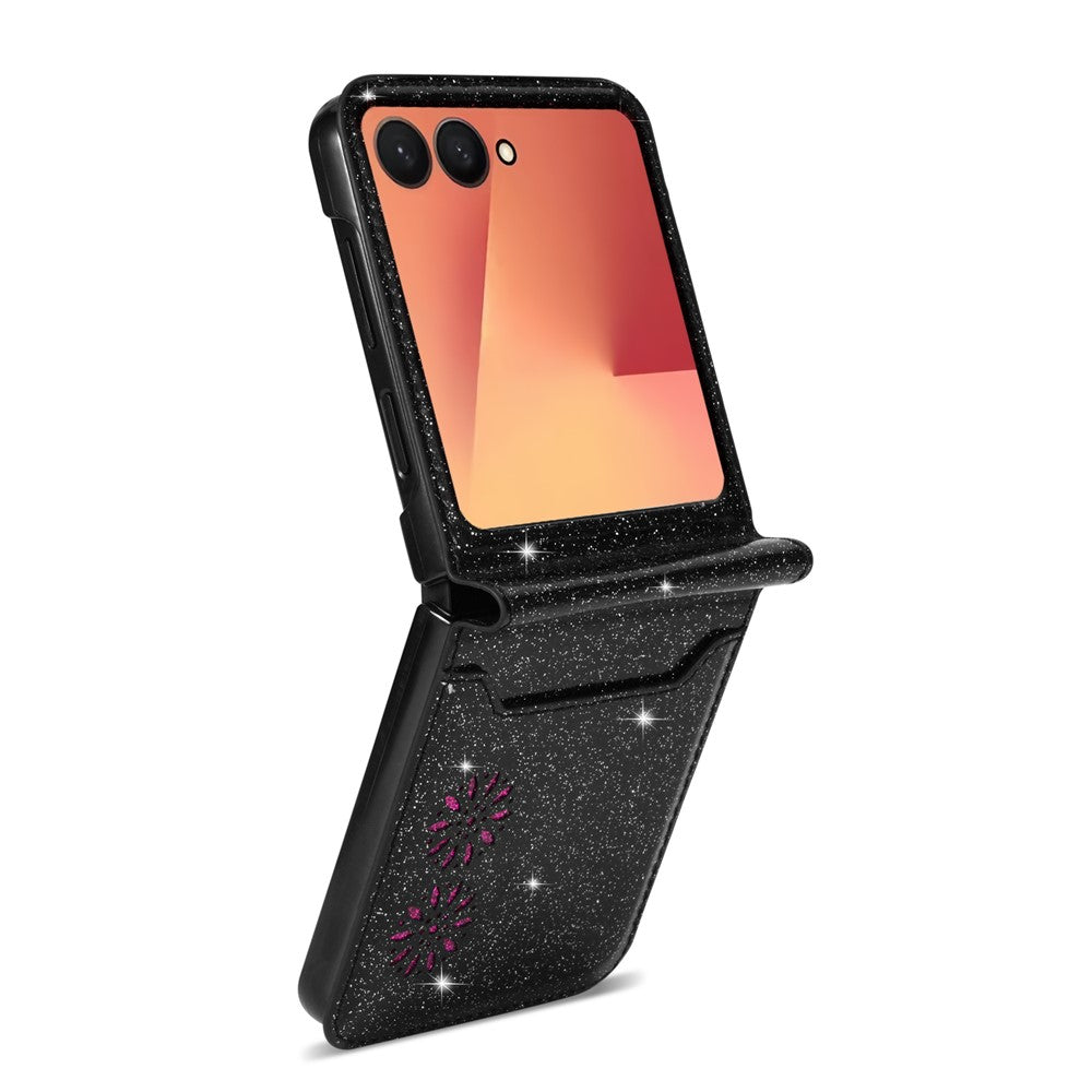 For Samsung Galaxy Z Flip7 5G Case Card Holder Starry Sky Carving PU Leather + PC Phone Cover - Black