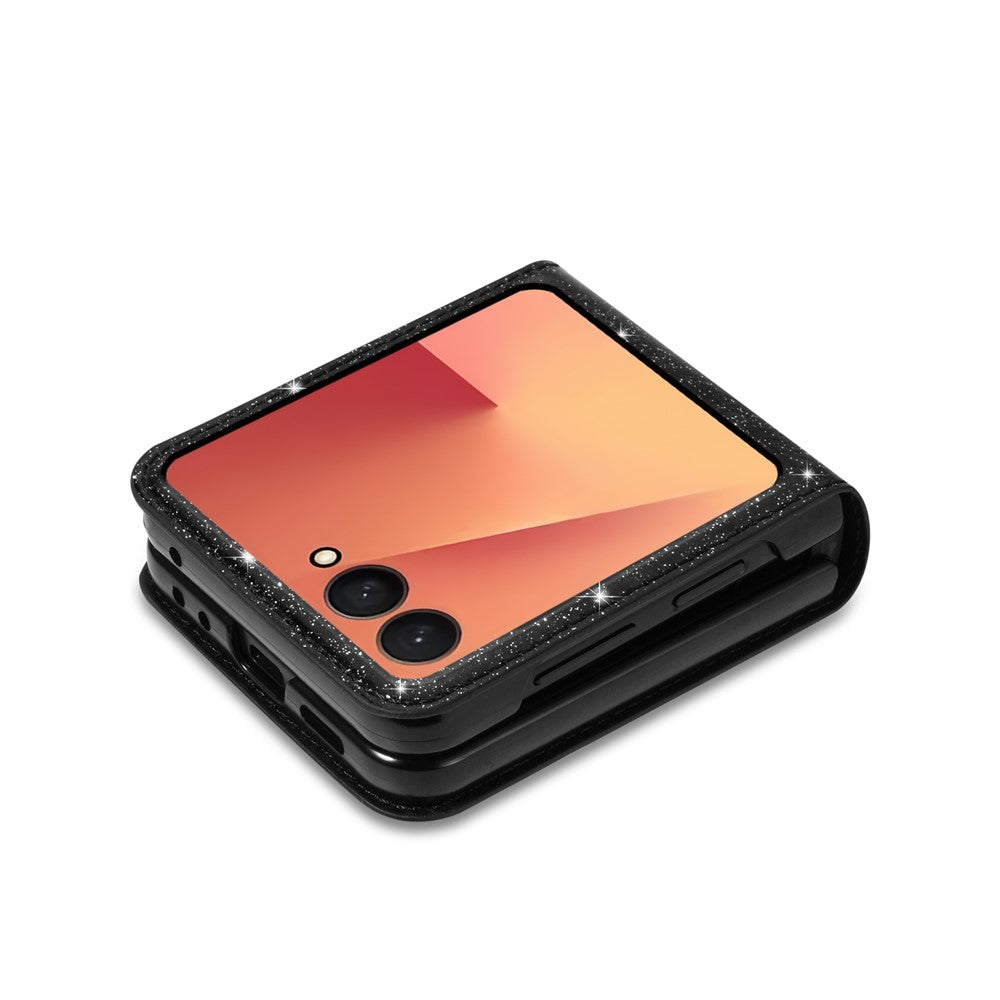 For Samsung Galaxy Z Flip7 5G Case Card Holder Starry Sky Carving PU Leather + PC Phone Cover - Black