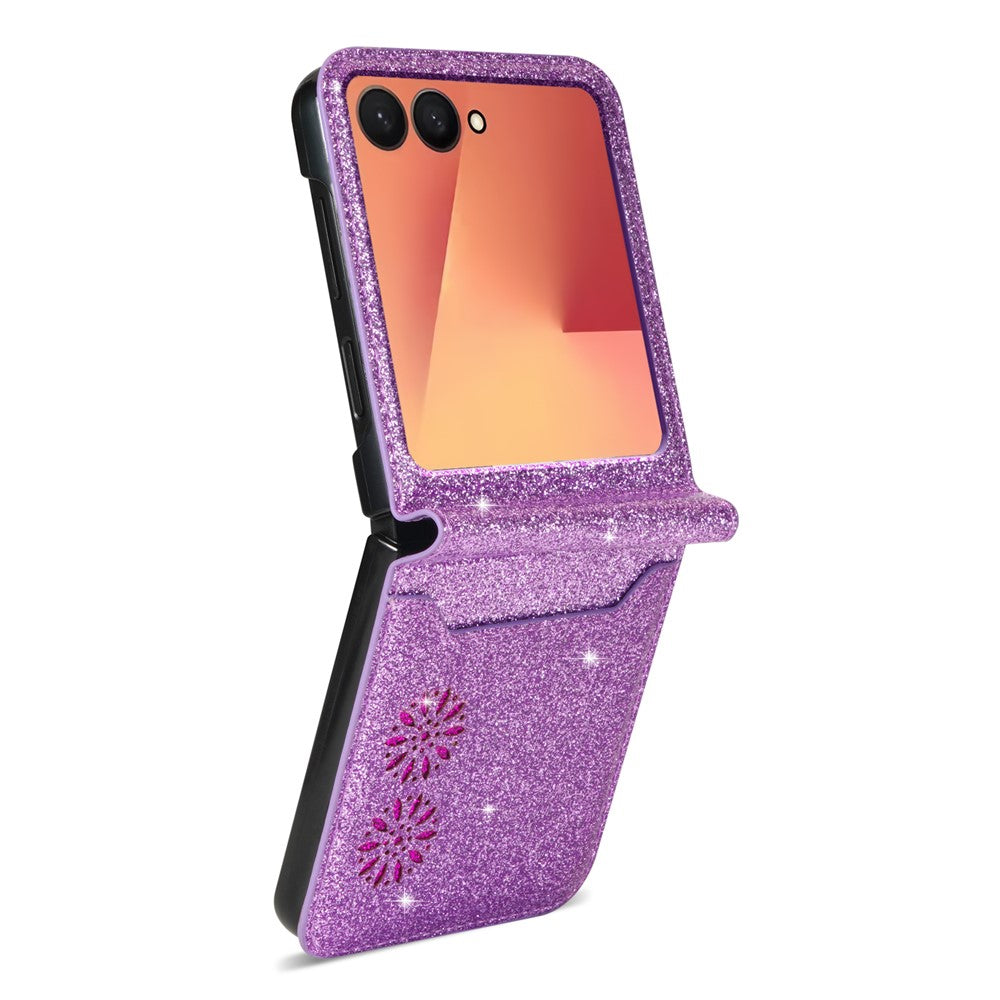 For Samsung Galaxy Z Flip7 5G Case Card Holder Starry Sky Carving PU Leather + PC Phone Cover - Purple