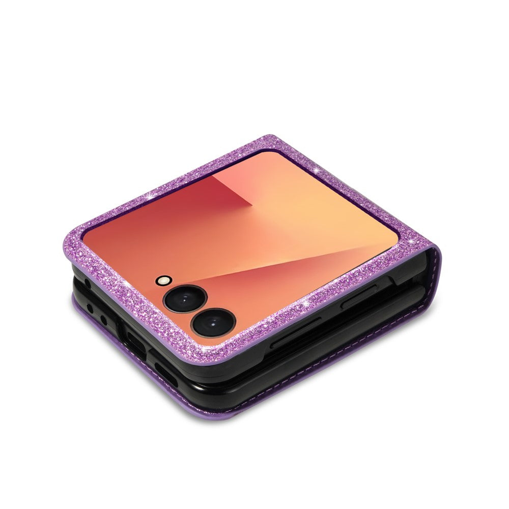 For Samsung Galaxy Z Flip7 5G Case Card Holder Starry Sky Carving PU Leather + PC Phone Cover - Purple
