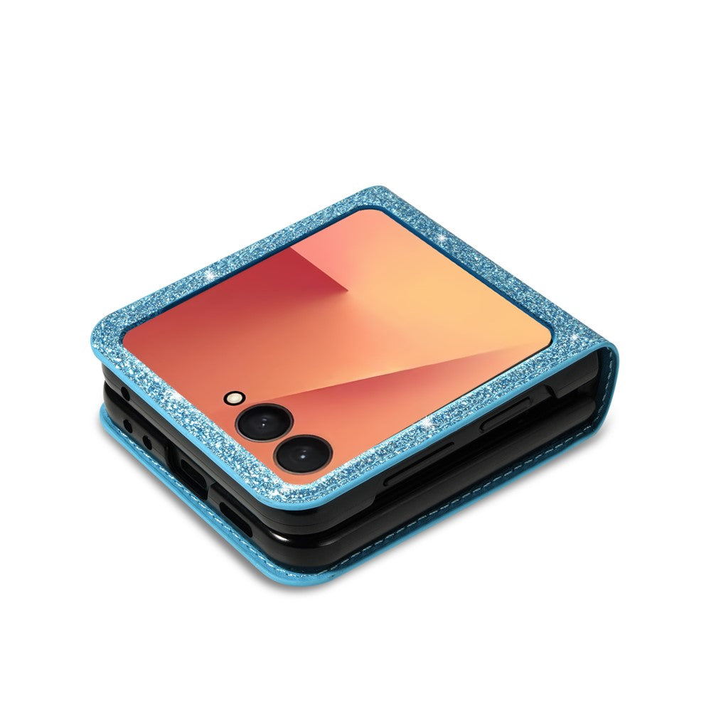 For Samsung Galaxy Z Flip7 5G Case Card Holder Starry Sky Carving PU Leather + PC Phone Cover - Blue