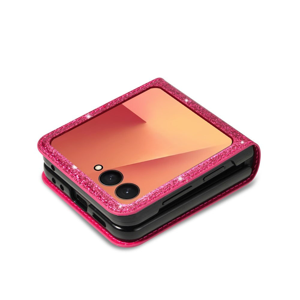For Samsung Galaxy Z Flip7 5G Case Card Holder Starry Sky Carving PU Leather + PC Phone Cover - Rose