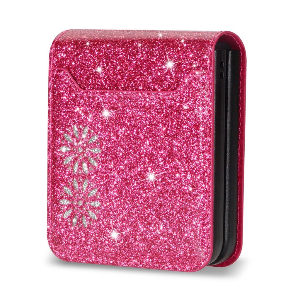For Samsung Galaxy Z Flip7 5G Case Card Holder Starry Sky Carving PU Leather + PC Phone Cover - Rose