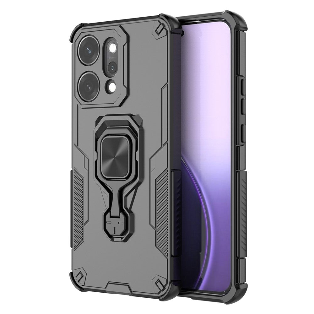 For Oppo Reno14 Pro 5G (Global) Case Rotatable Ring Kickstand PC + TPU Shockproof Phone Cover - Black