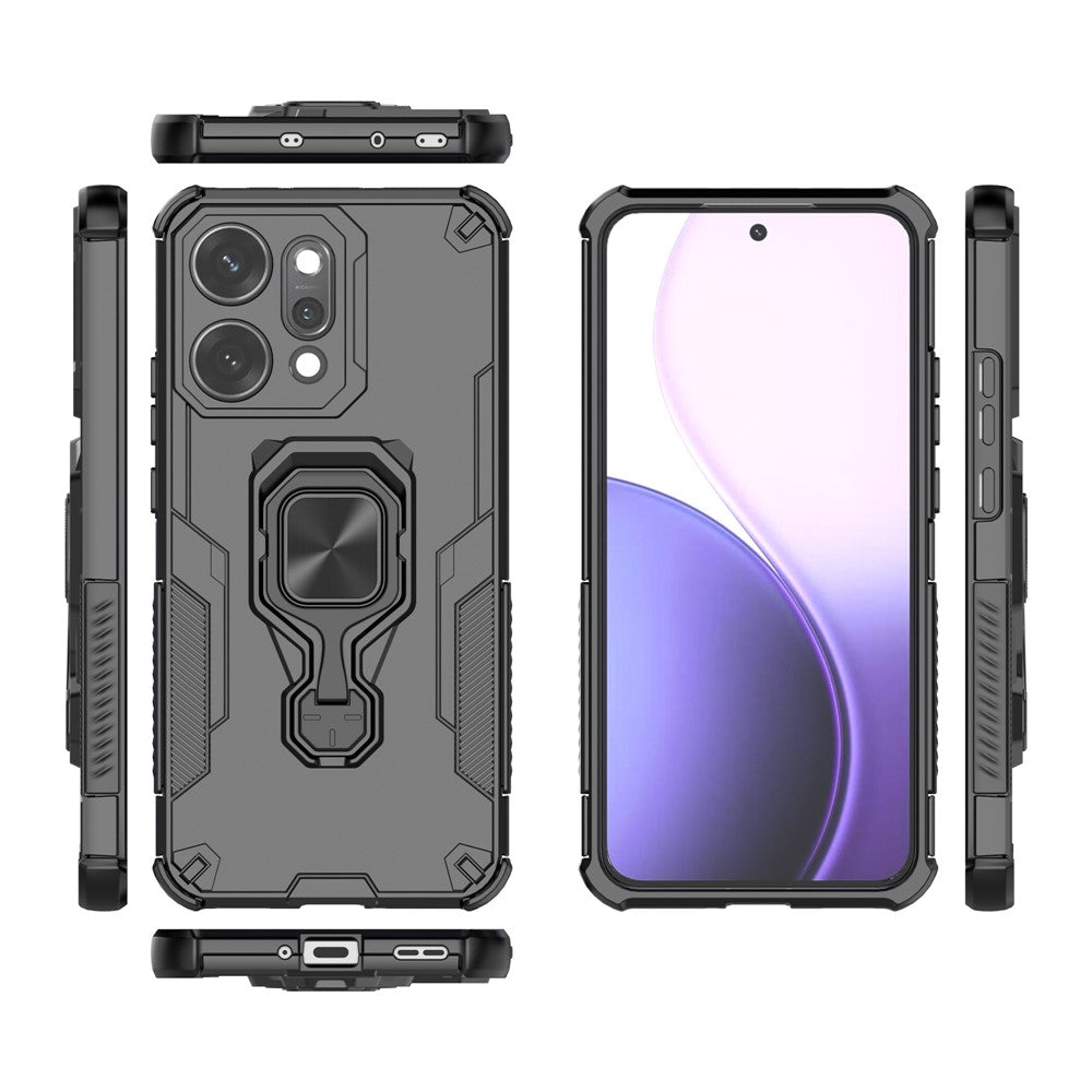 For Oppo Reno14 Pro 5G (Global) Case Rotatable Ring Kickstand PC + TPU Shockproof Phone Cover - Black