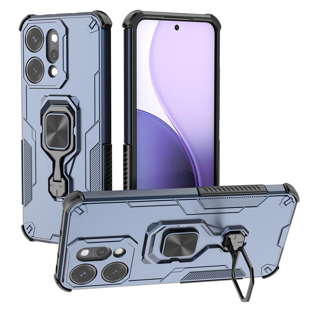 For Oppo Reno14 Pro 5G (Global) Case Rotatable Ring Kickstand PC + TPU Shockproof Phone Cover - Navy Blue