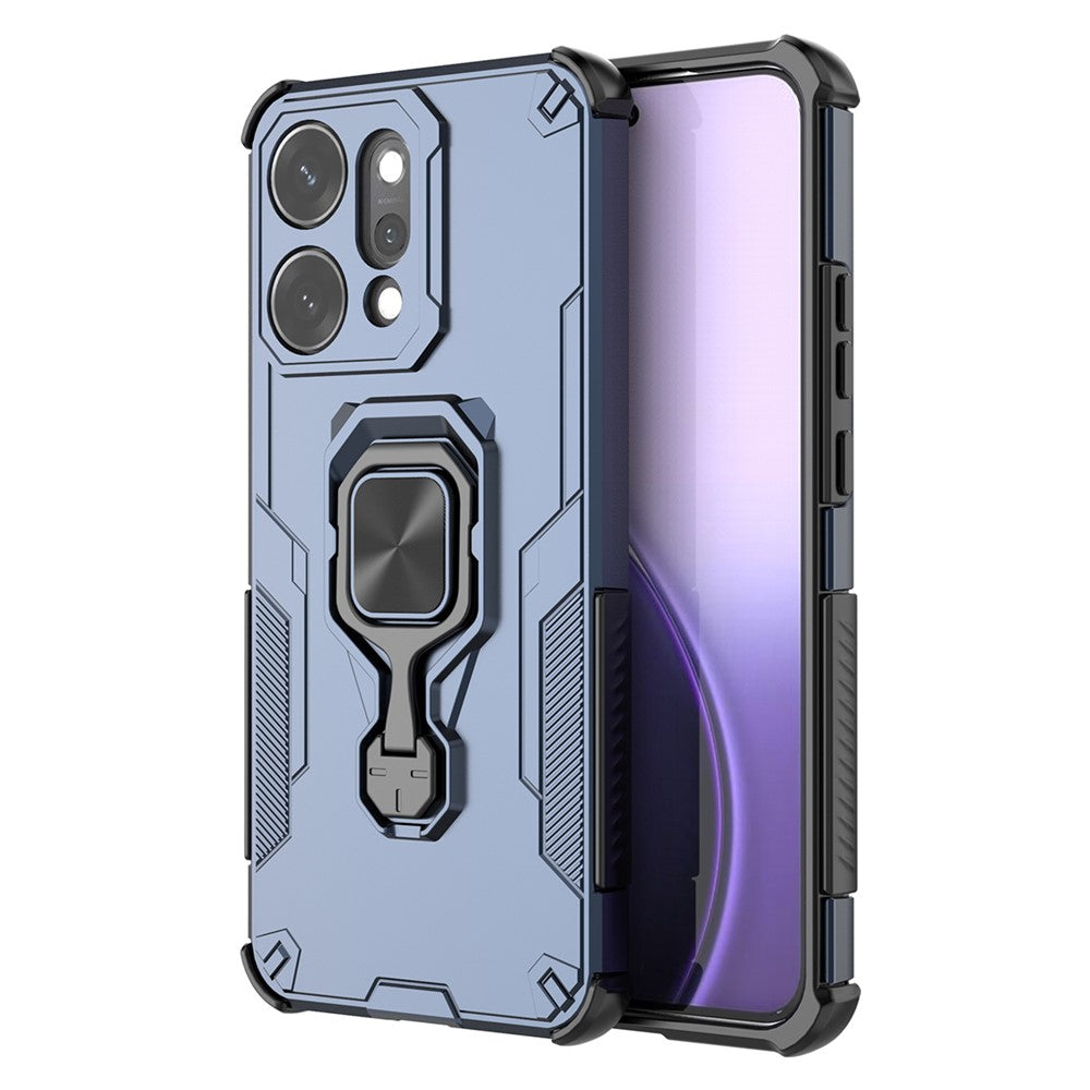 For Oppo Reno14 Pro 5G (Global) Case Rotatable Ring Kickstand PC + TPU Shockproof Phone Cover - Navy Blue