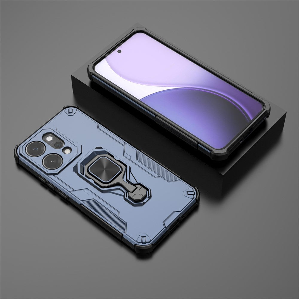 For Oppo Reno14 Pro 5G (Global) Case Rotatable Ring Kickstand PC + TPU Shockproof Phone Cover - Navy Blue