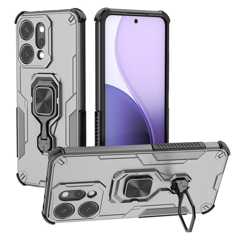 For Oppo Reno14 Pro 5G (Global) Case Rotatable Ring Kickstand PC + TPU Shockproof Phone Cover - Titanium Grey