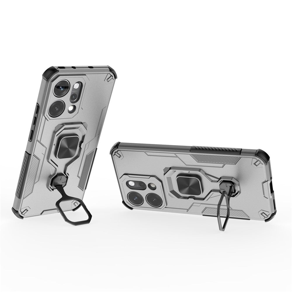 For Oppo Reno14 Pro 5G (Global) Case Rotatable Ring Kickstand PC + TPU Shockproof Phone Cover - Titanium Grey
