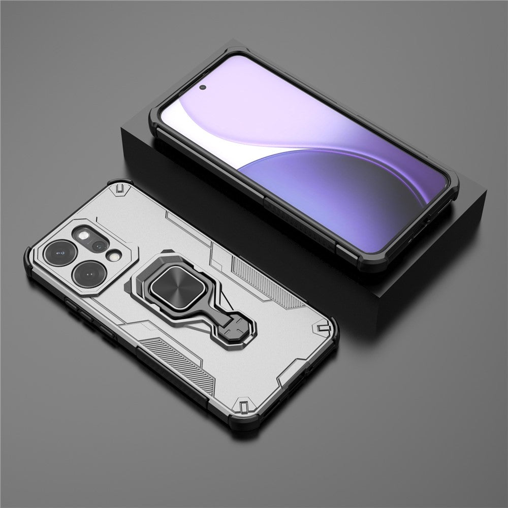 For Oppo Reno14 Pro 5G (Global) Case Rotatable Ring Kickstand PC + TPU Shockproof Phone Cover - Titanium Grey