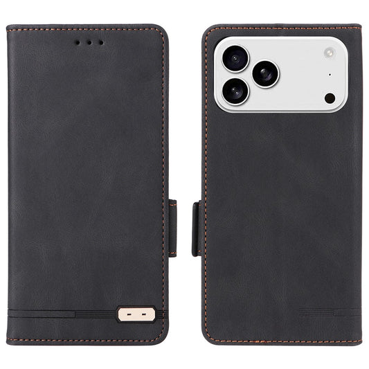 For iPhone 17 Pro Max Case Leather Wallet Flip Phone Cover with Hardware Decor - Black