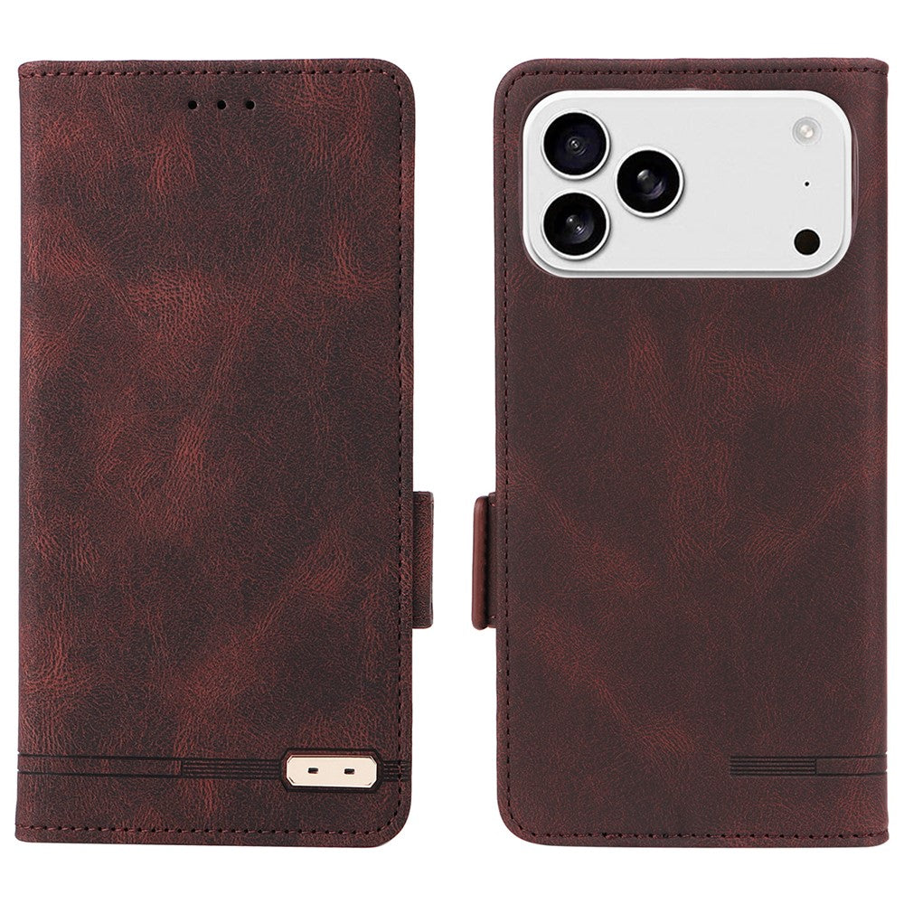 For iPhone 17 Pro Max Case Leather Wallet Flip Phone Cover with Hardware Decor - Coffee