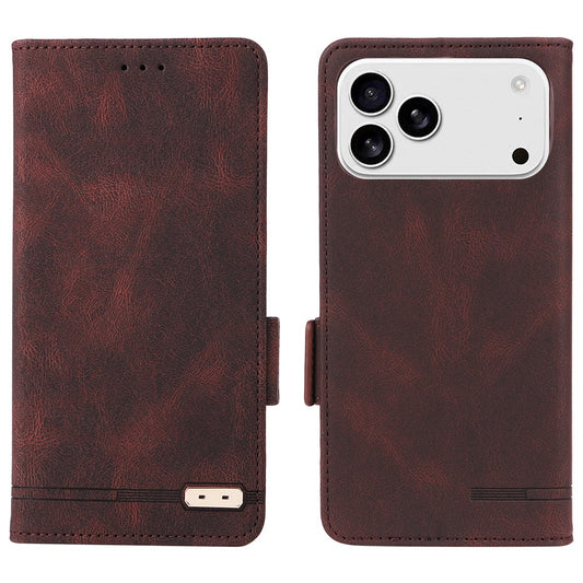 For iPhone 17 Pro Max Case Leather Wallet Flip Phone Cover with Hardware Decor - Coffee