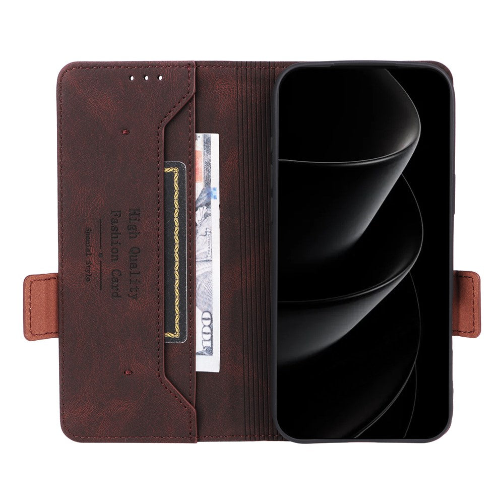 For iPhone 17 Pro Max Case Leather Wallet Flip Phone Cover with Hardware Decor - Coffee
