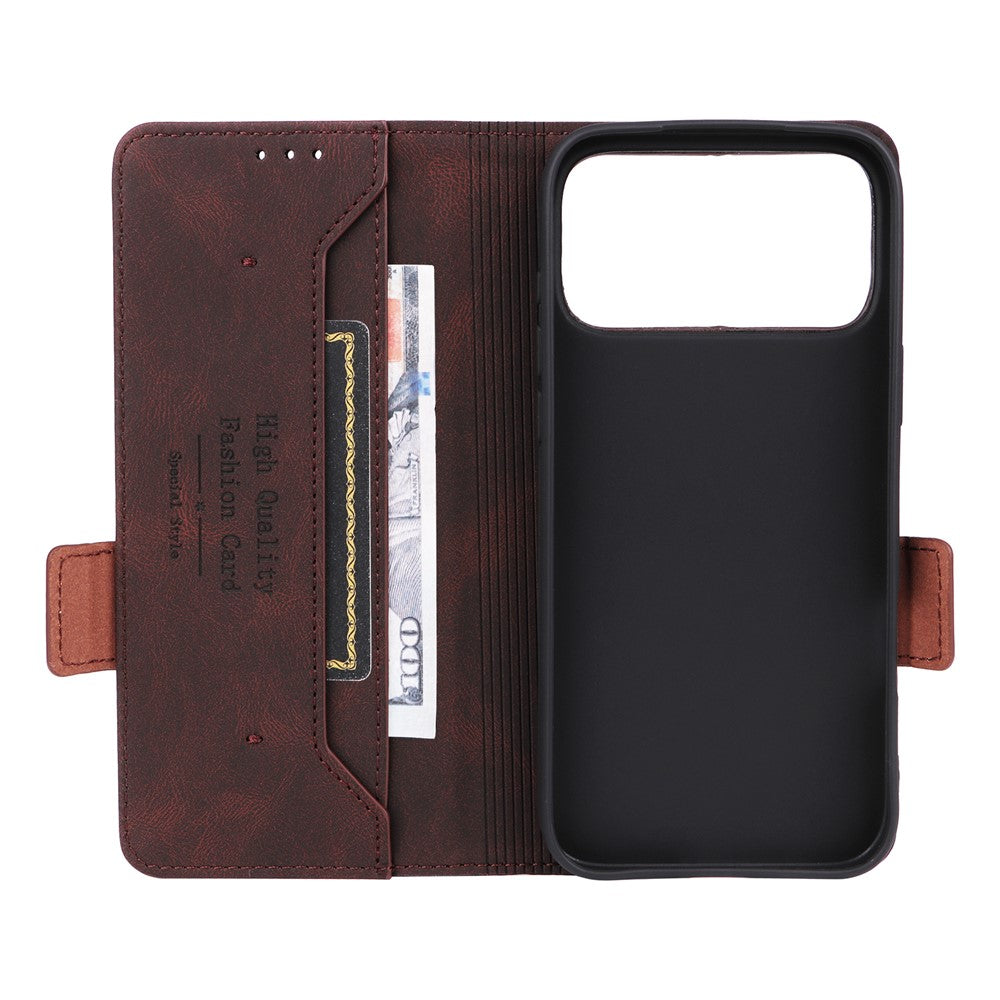 For iPhone 17 Pro Max Case Leather Wallet Flip Phone Cover with Hardware Decor - Coffee